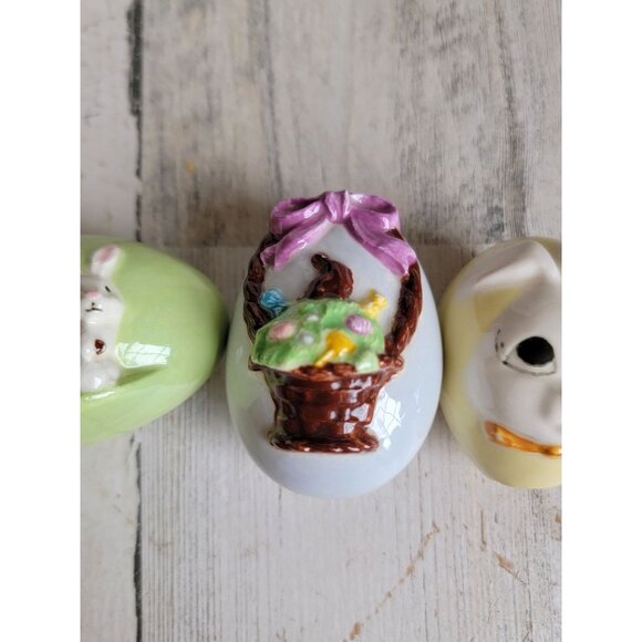 Ceramic Easter egg chocolate bunny set spring rabbit decor figure - Picture 3 of 7